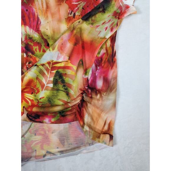 Chicos top size 2 Bust 42" Length 27"Cap sleeve Rushed Side Seams Rinestones - Picture 5 of 6